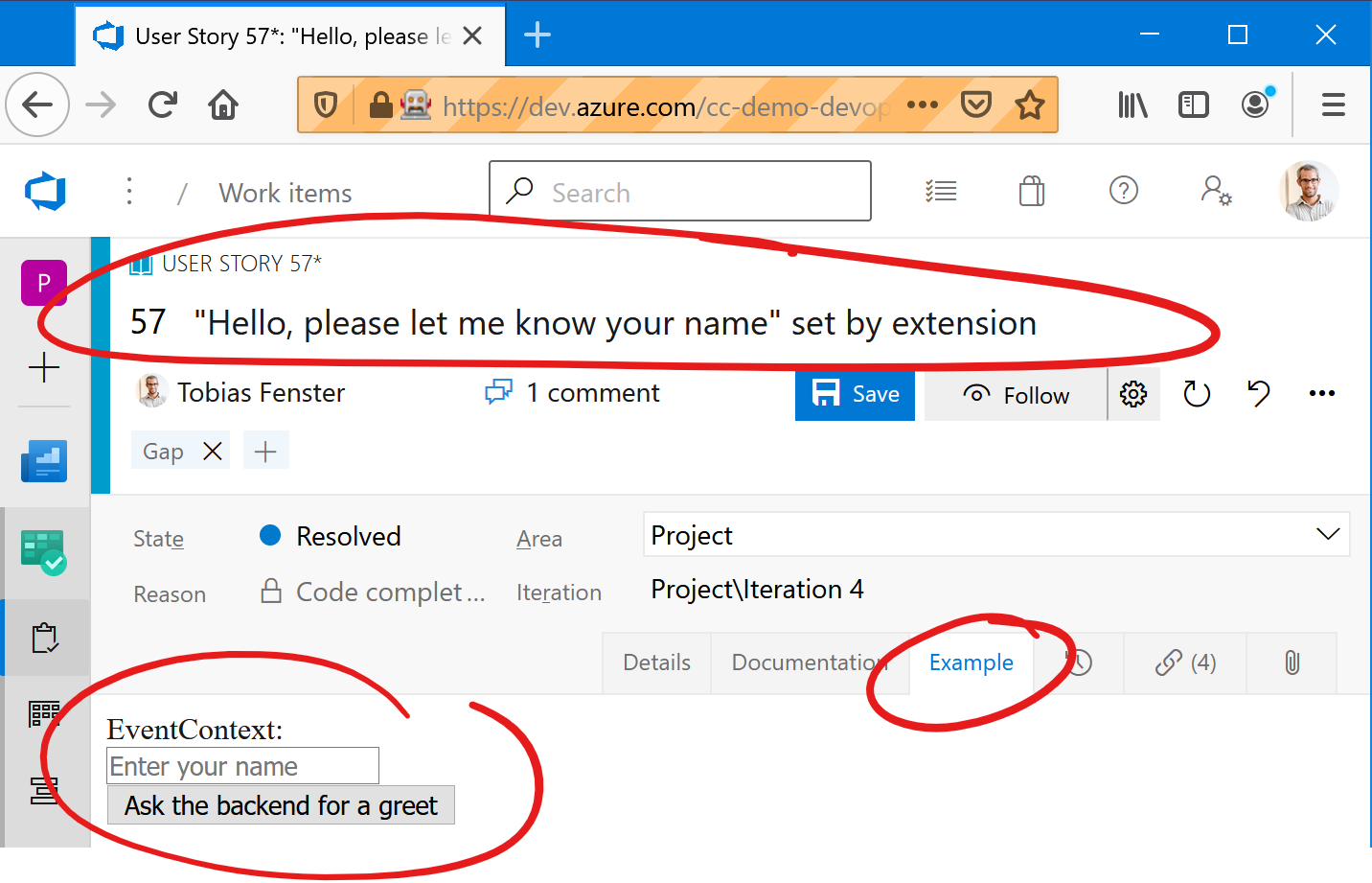 screenshot of the extension in Azure DevOps