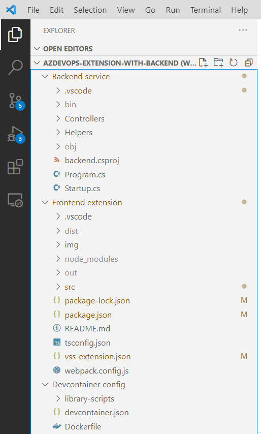 screenshot of the workspace in VS Code