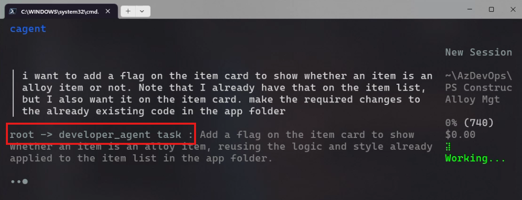 Screenshot showing the root agent calling the developer agent