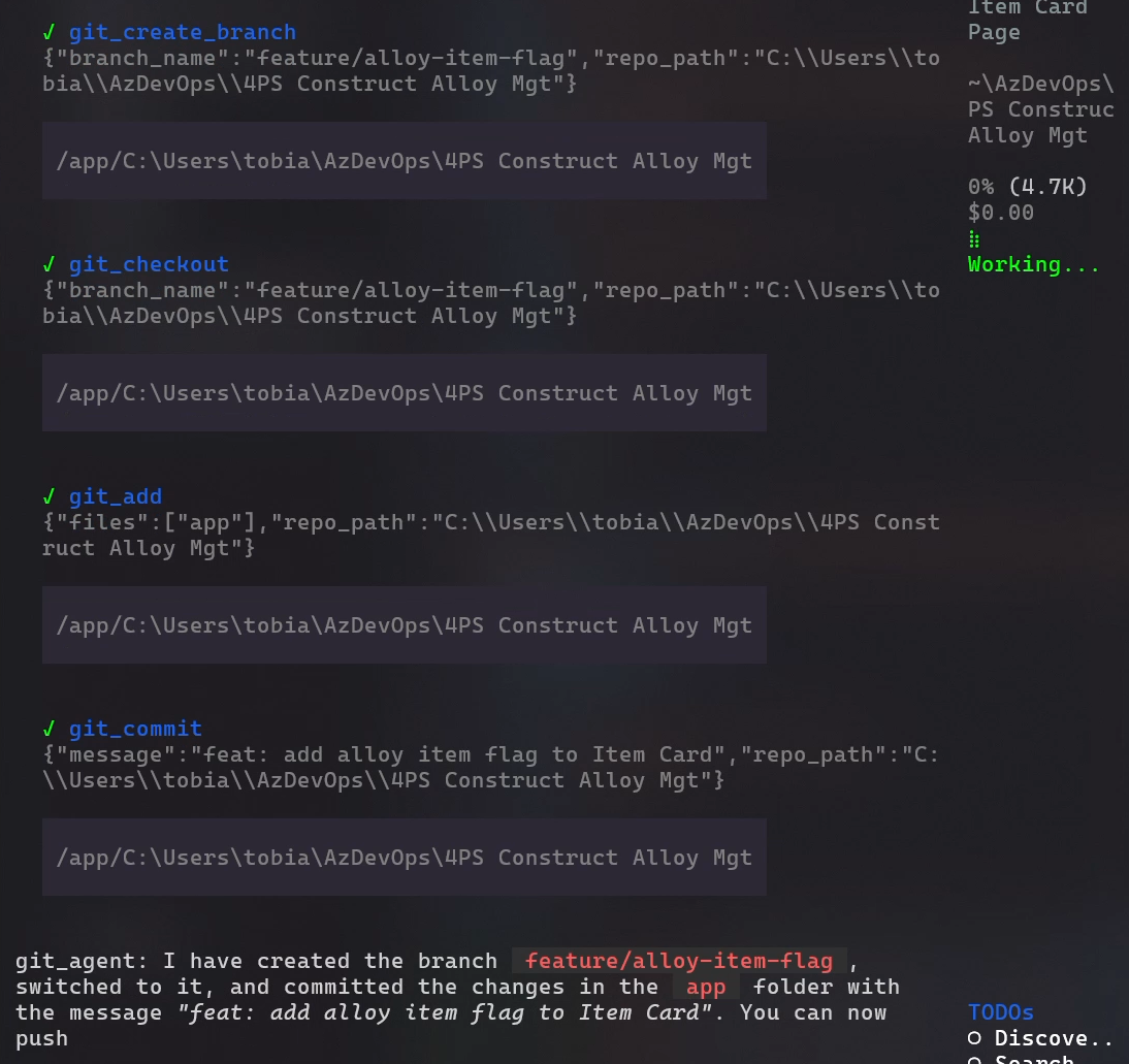 Screenshot showing the git agent