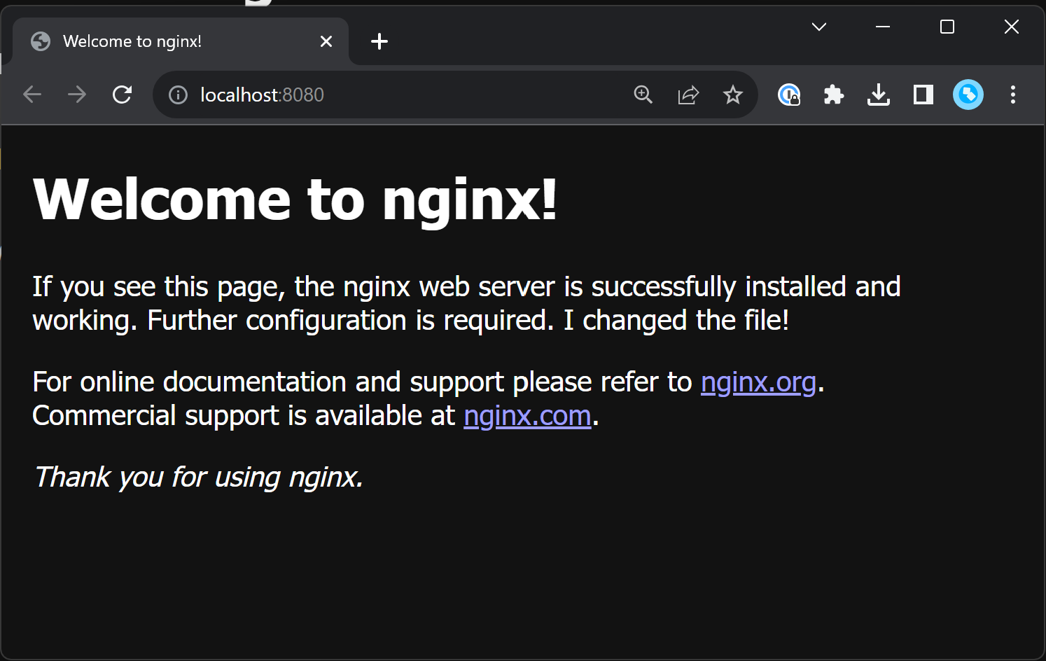 Screenshot of the standard NGINX starting page