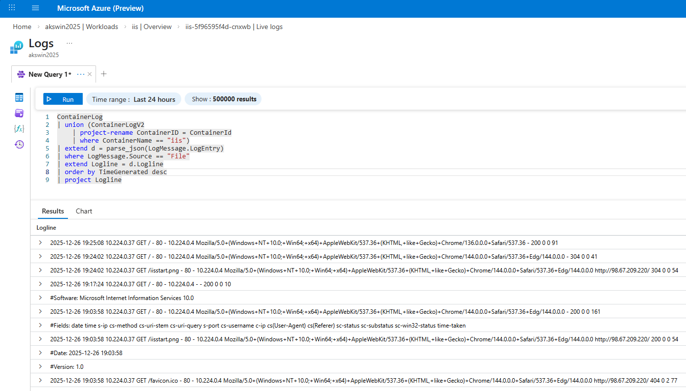 Screenshot of IIS access logs